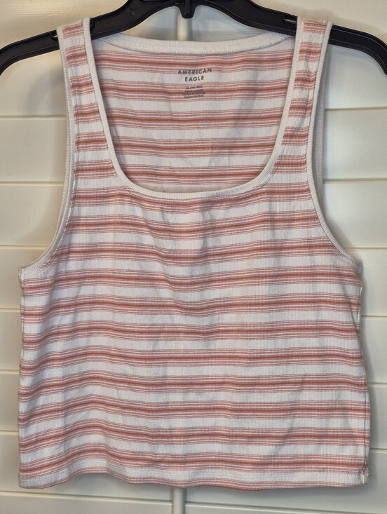 American Eagle Outfitters Tops - American Eagle Outfitters White and Pink Striped Tank Top Sz XL EUC